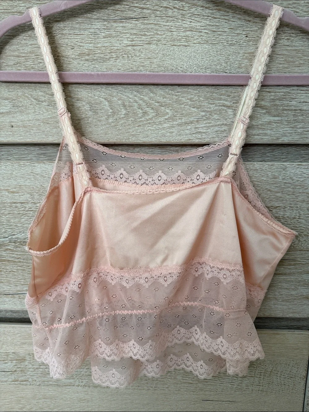 Soft Vintage Pink Lace Trim Camisole Tank Top - Picture 3 of 4